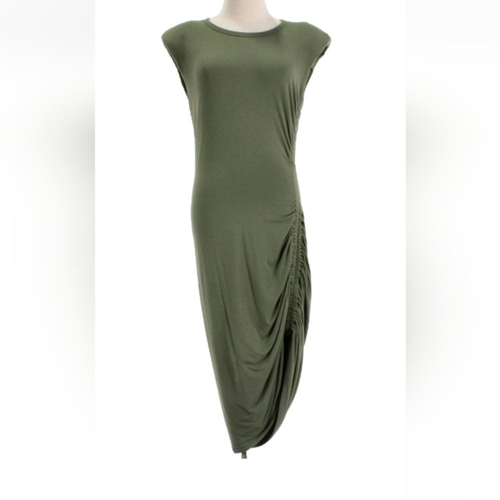 Veronica Beard Jeans  Ruched Cap Sleeve Midi Dress Size M in Army Green